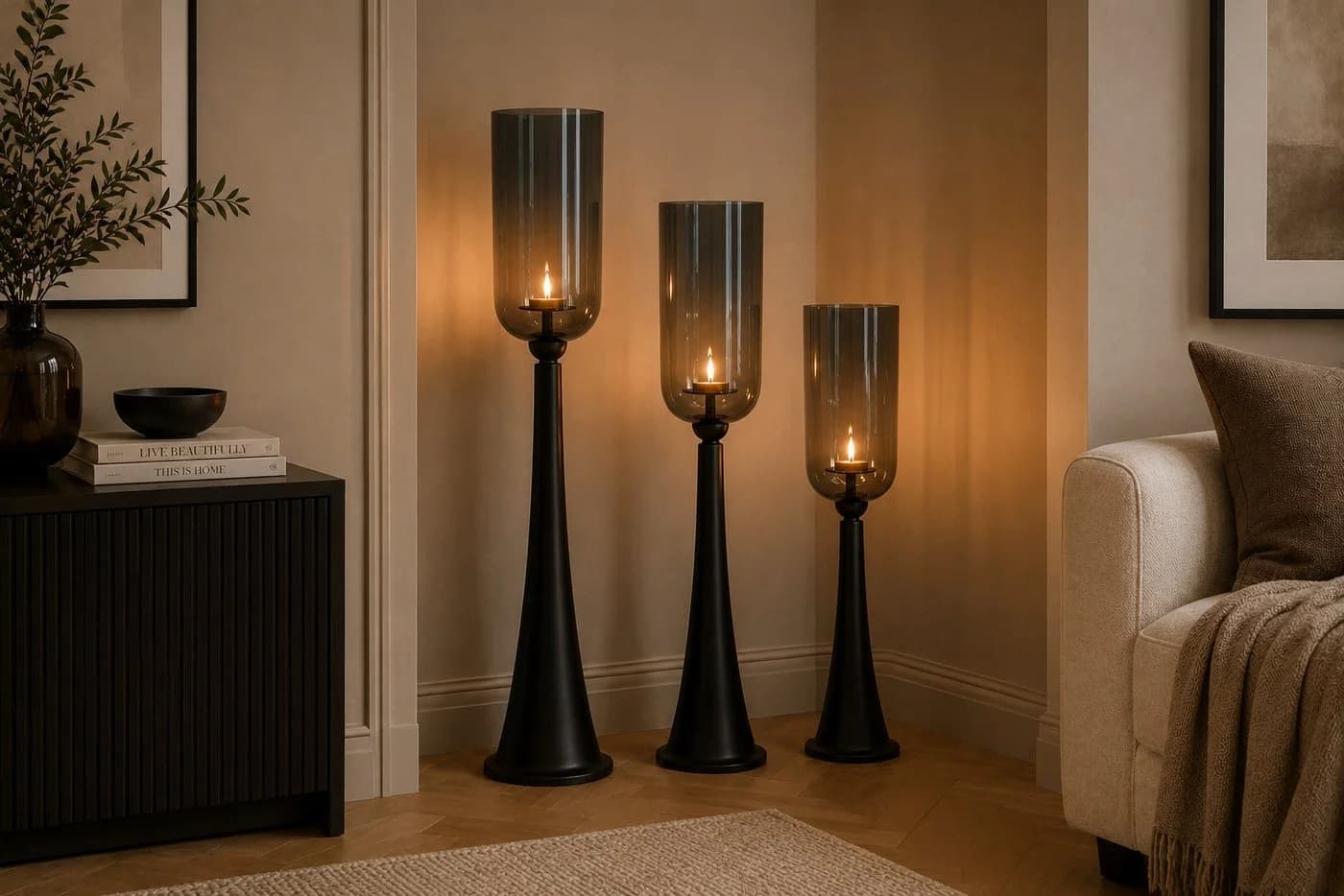 finehomegarden Bodenwindlicht Kerzenständer Schwarz Glas 93cm - Bild 3