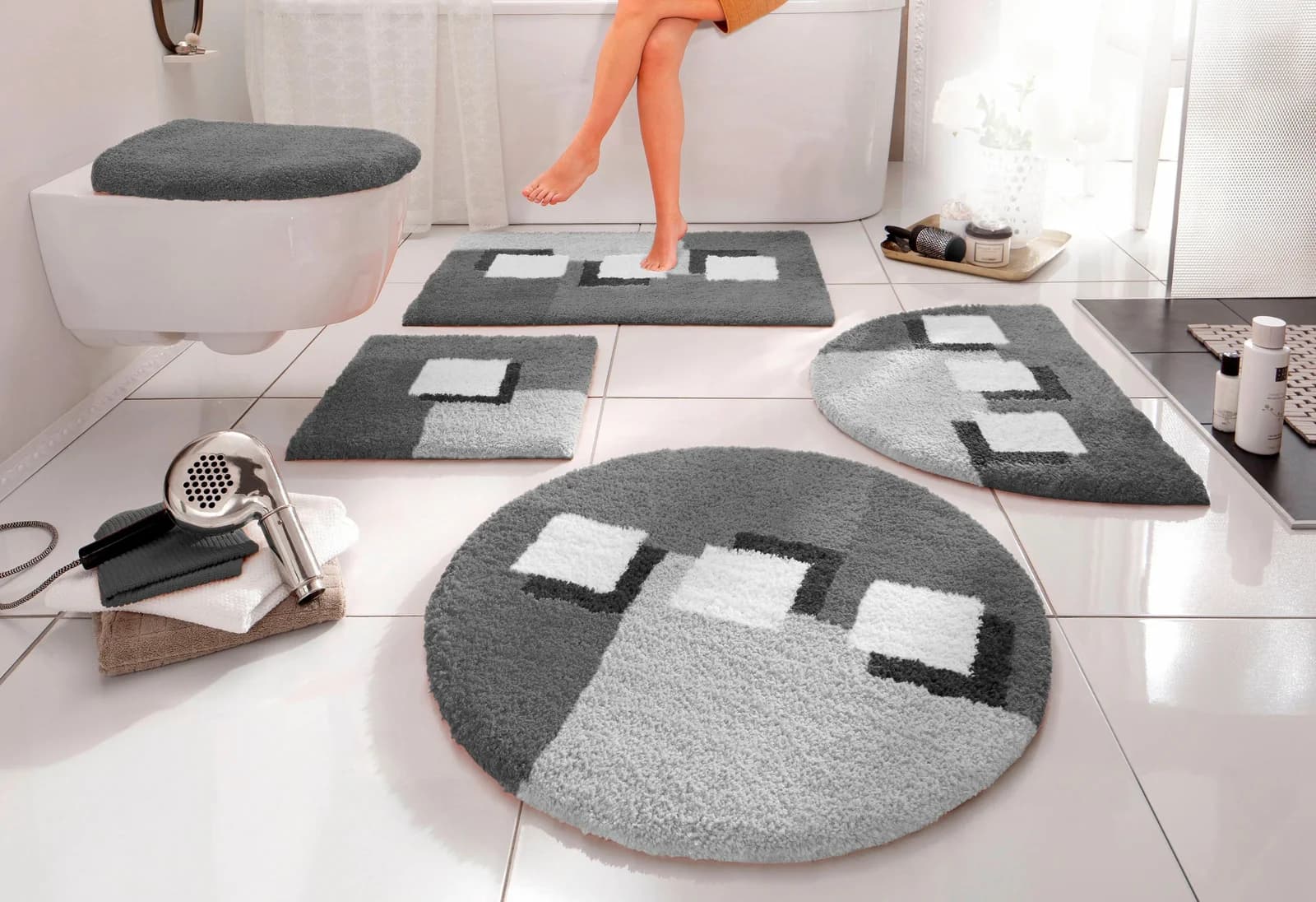 OTTO HOME Badematte "Ada" 3-teiliges Set Anthrazit Polyester
