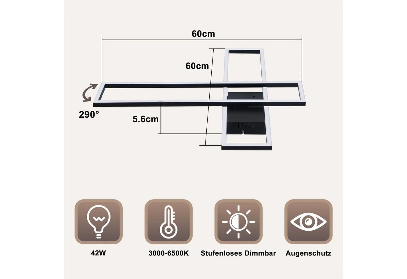ZMH LED Deckenleuchte 56W/42W Schwarz Dimmbar Memory-Funktion