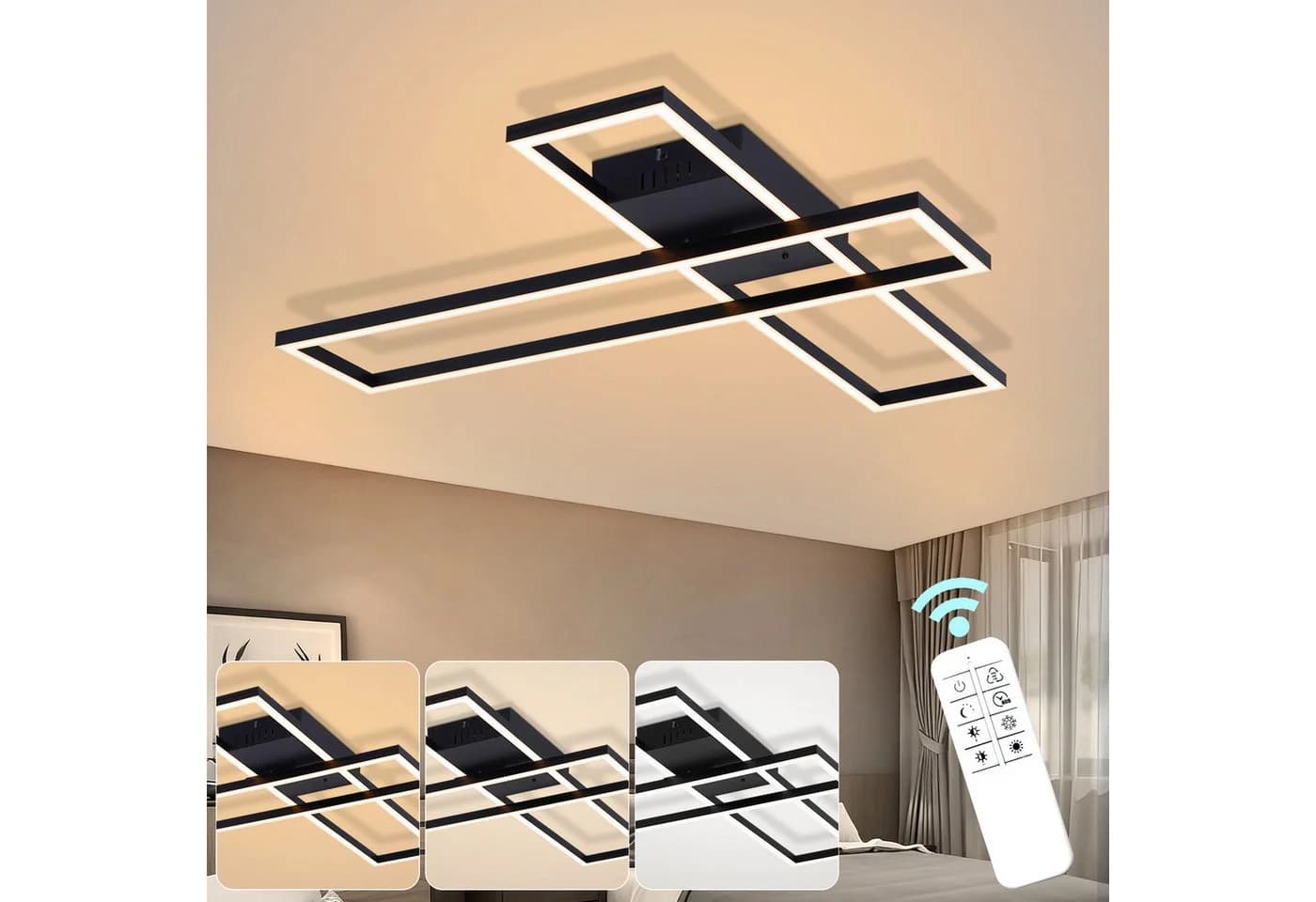 ZMH LED Deckenleuchte 56W/42W Schwarz Dimmbar Memory-Funktion - Bild 2