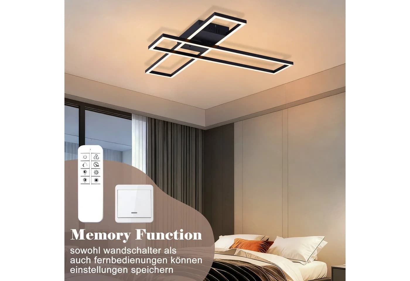 ZMH LED Deckenleuchte 56W/42W Schwarz Dimmbar Memory-Funktion - Bild 3