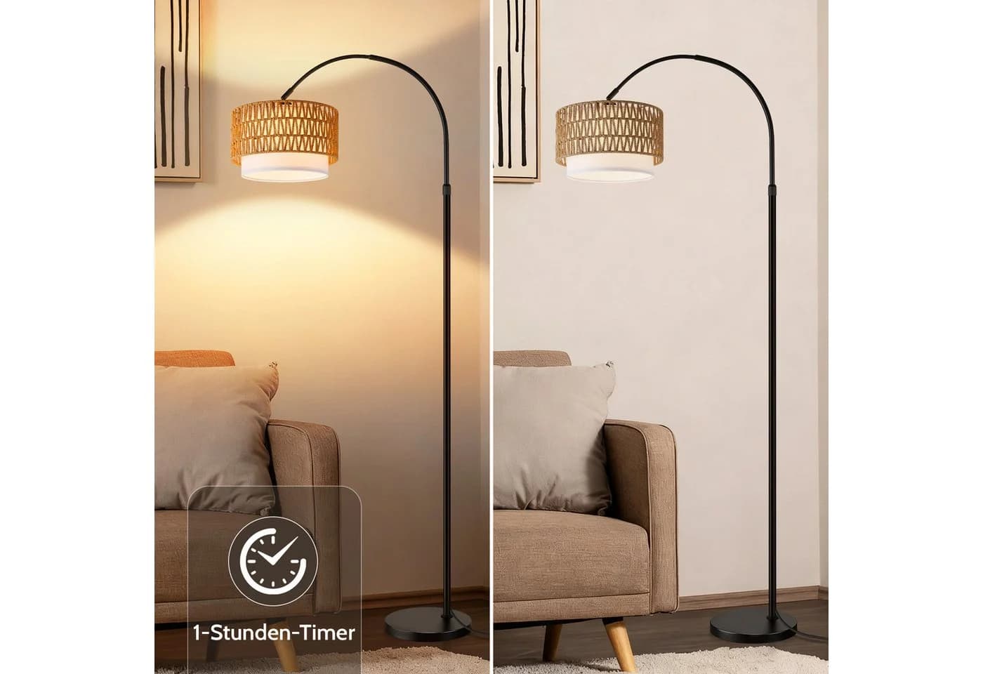 ZMH Stehlampe Boho Rattan Bogenlampe E27 LED dimmbar - Bild 5