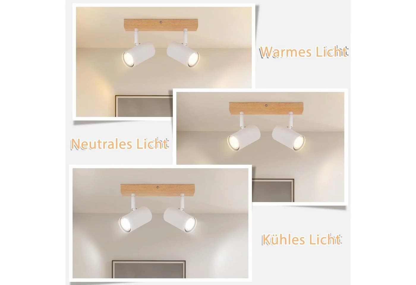 ZMH Deckenstrahler GU10 Modern Weiß Metall Holz 330° Schwenkbar - Bild 5