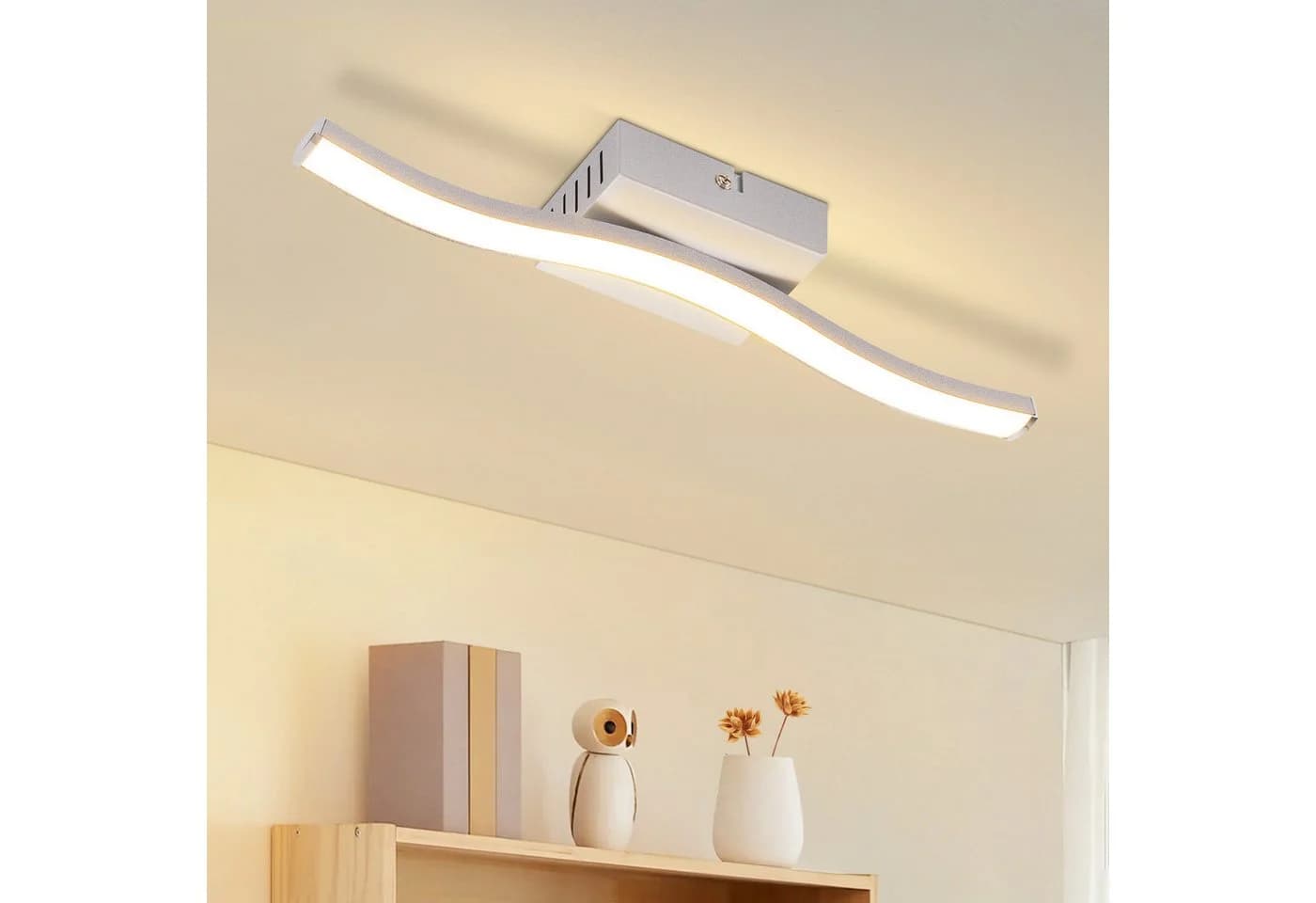 ZMH LED Deckenleuchte Modern Schwarz Silber Wellen Design 3000K
