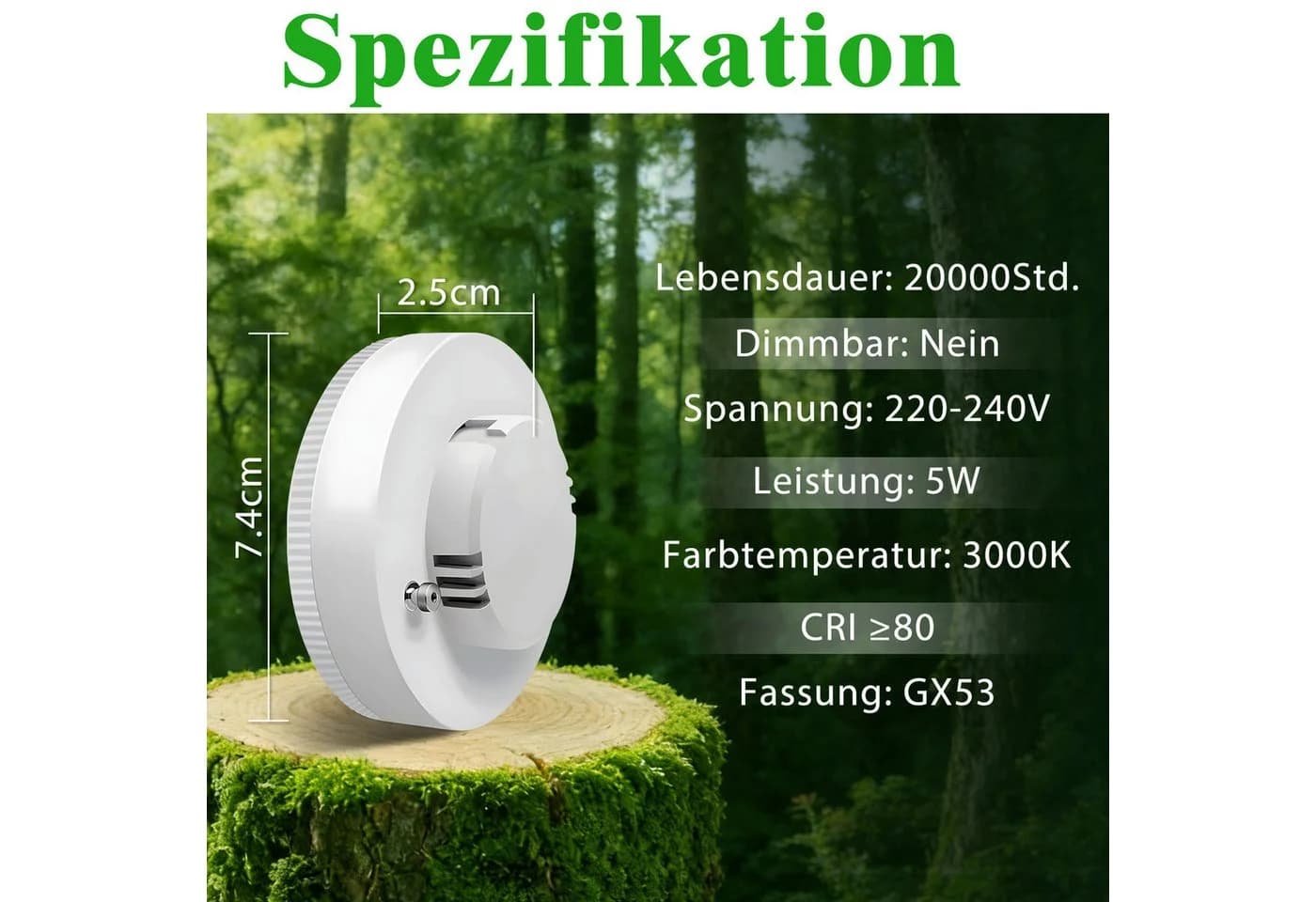 ZMH LED-Leuchtmittel GX53 5W Warmweiß 3000K Ultra Flach 2 St. - Bild 3