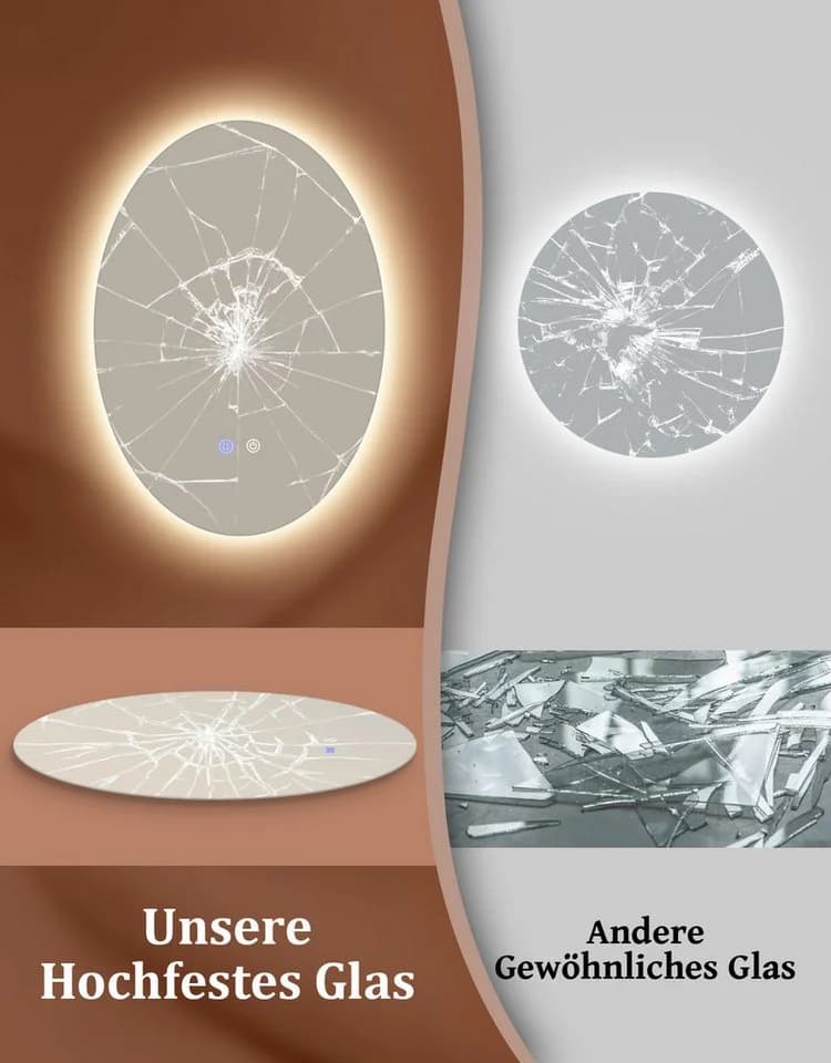 ZMH LED Badspiegel Oval mit Beleuchtung, Touch-Schalter & Entfogger - Bild 5