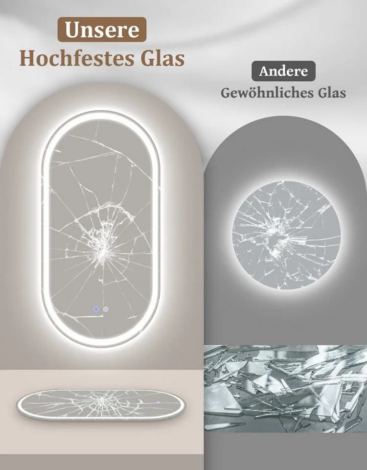 ZMH LED Badspiegel Oval mit Beleuchtung, Entfogger & Touch-Steuerung - Bild 5