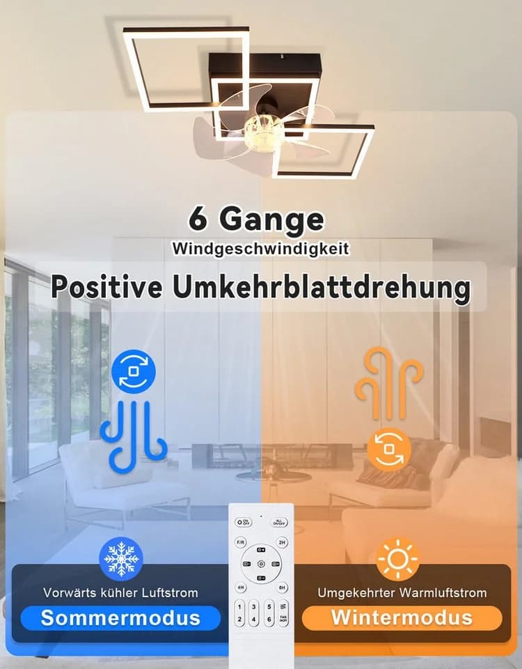 ZMH Deckenventilator mit Beleuchtung Schwarz Dimmbar Fernbedienung - Bild 5