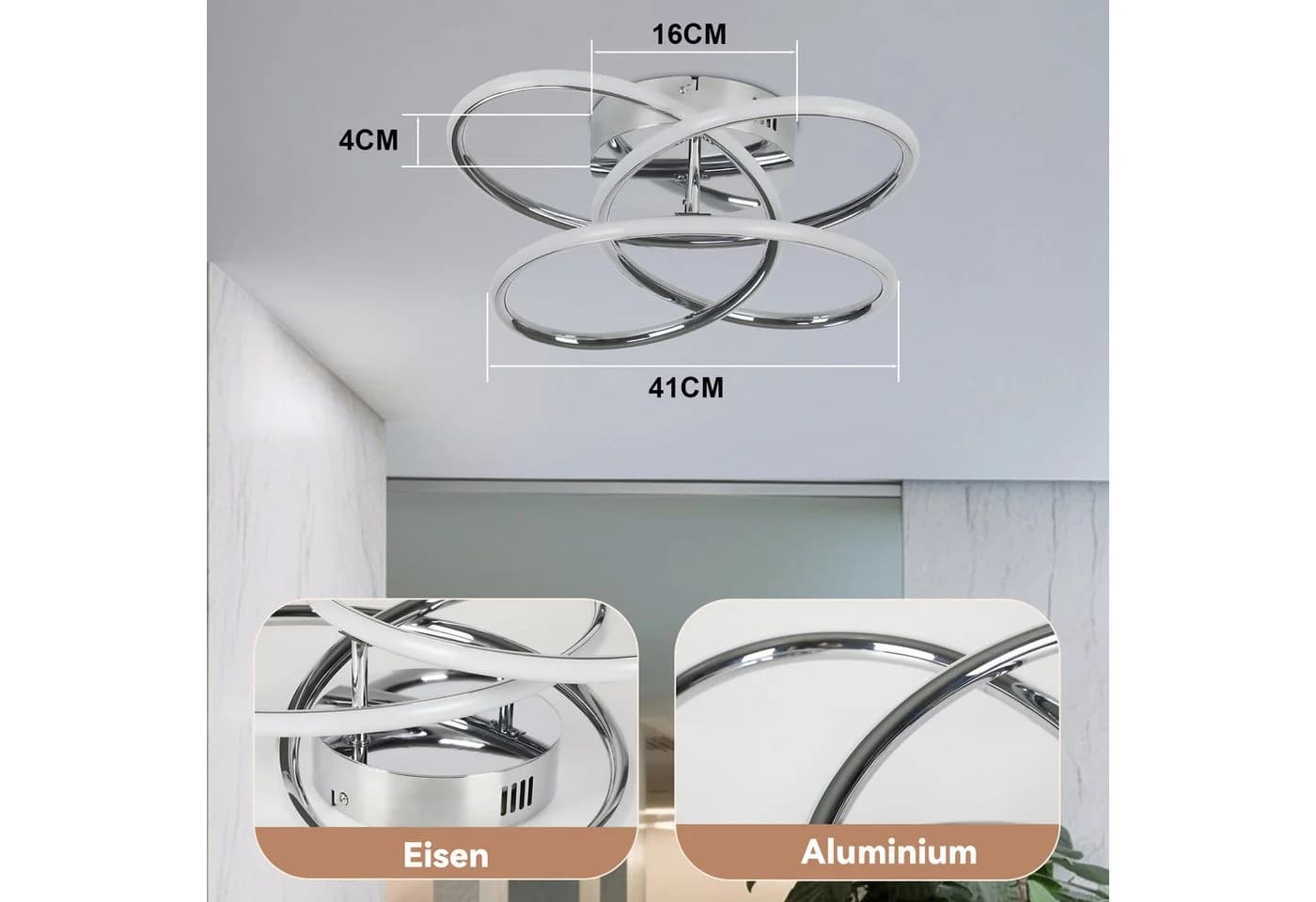 ZMH LED Deckenleuchte Butterfly 41cm Dimmbar Fernbedienung Silber - Bild 4