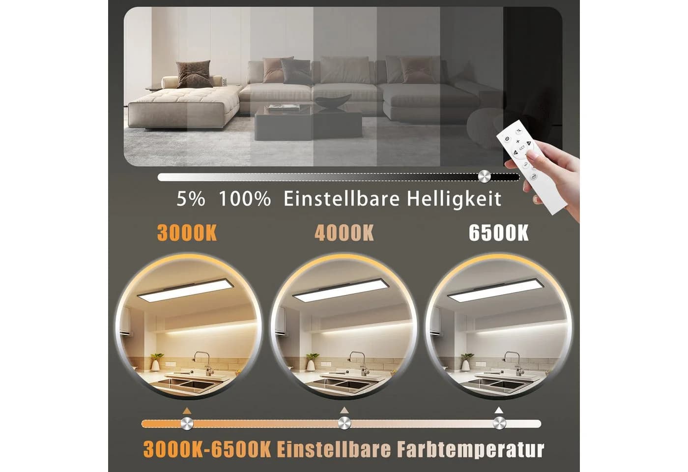 ZMH LED Deckenleuchte Dimmbar Schwarz Aluminium - Bild 5