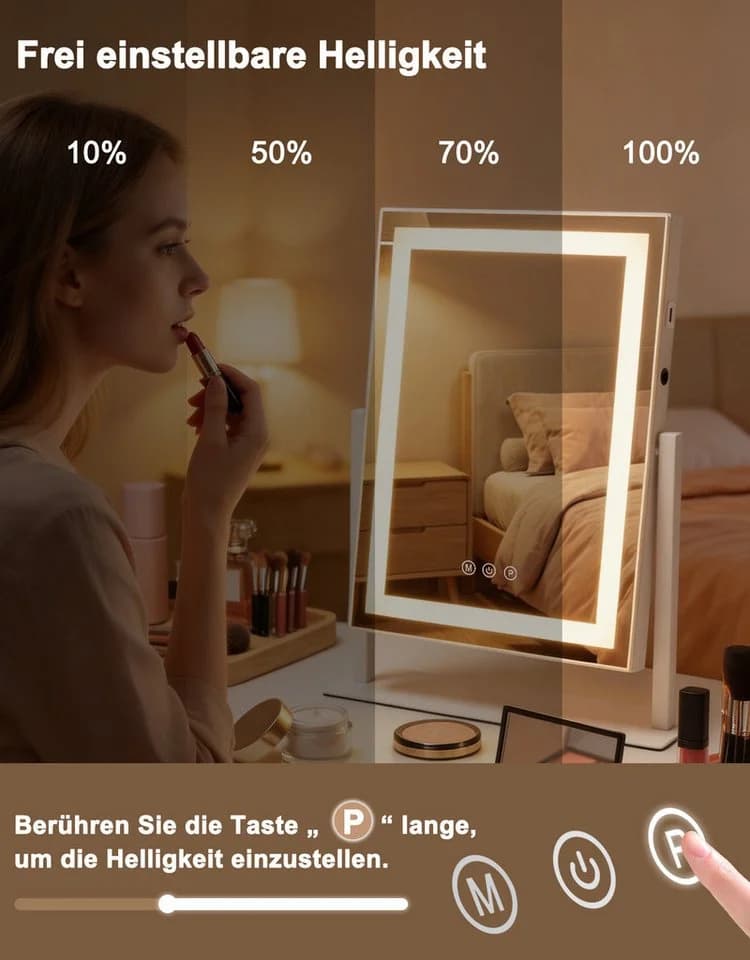ZMH Schminkspiegel LED 3 Modi Touch-Dimmbar Kosmetikspiegel Weiß - Bild 5
