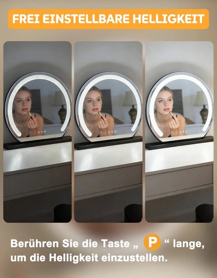 ZMH Schminkspiegel mit LED-Beleuchtung, dimmbar, Touch, Memory-Funktion, Schwarz - Bild 3