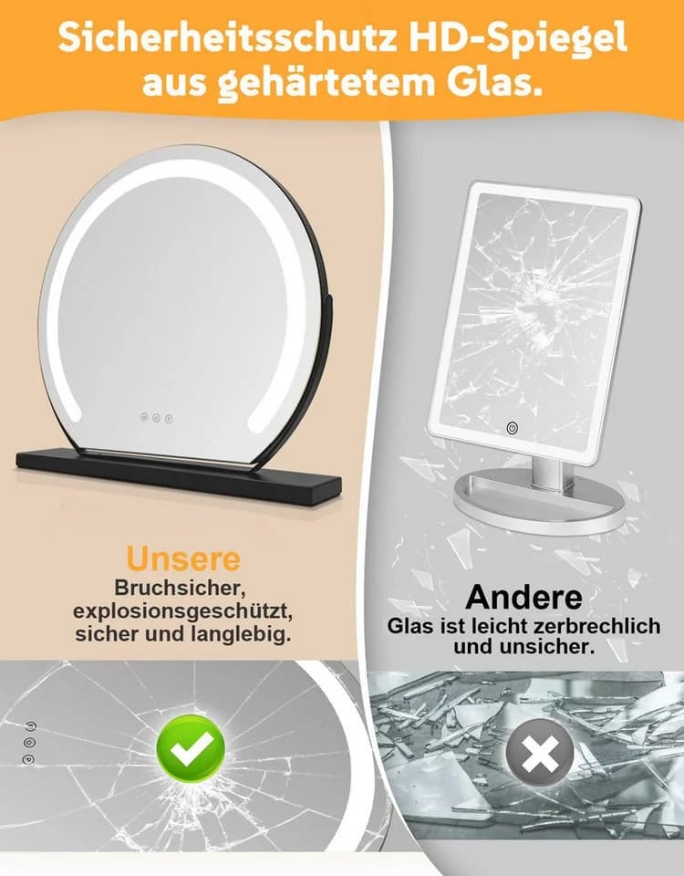 ZMH Schminkspiegel mit LED-Beleuchtung, dimmbar, Touch, Memory-Funktion, Schwarz - Bild 4