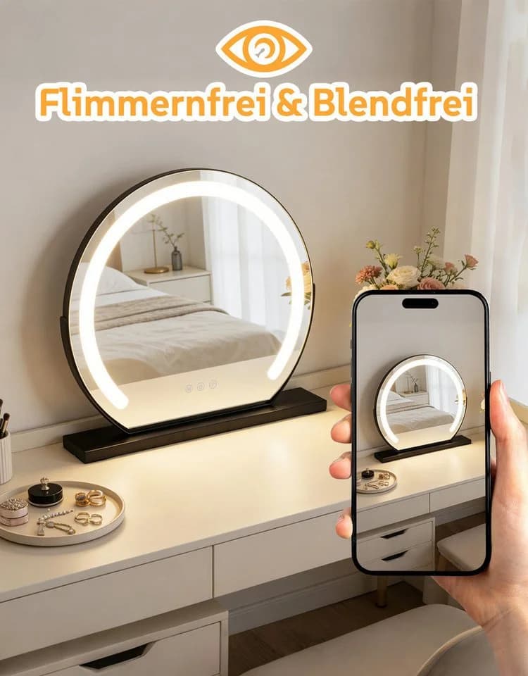 ZMH Schminkspiegel mit LED-Beleuchtung, dimmbar, Touch, Memory-Funktion, Schwarz - Bild 5