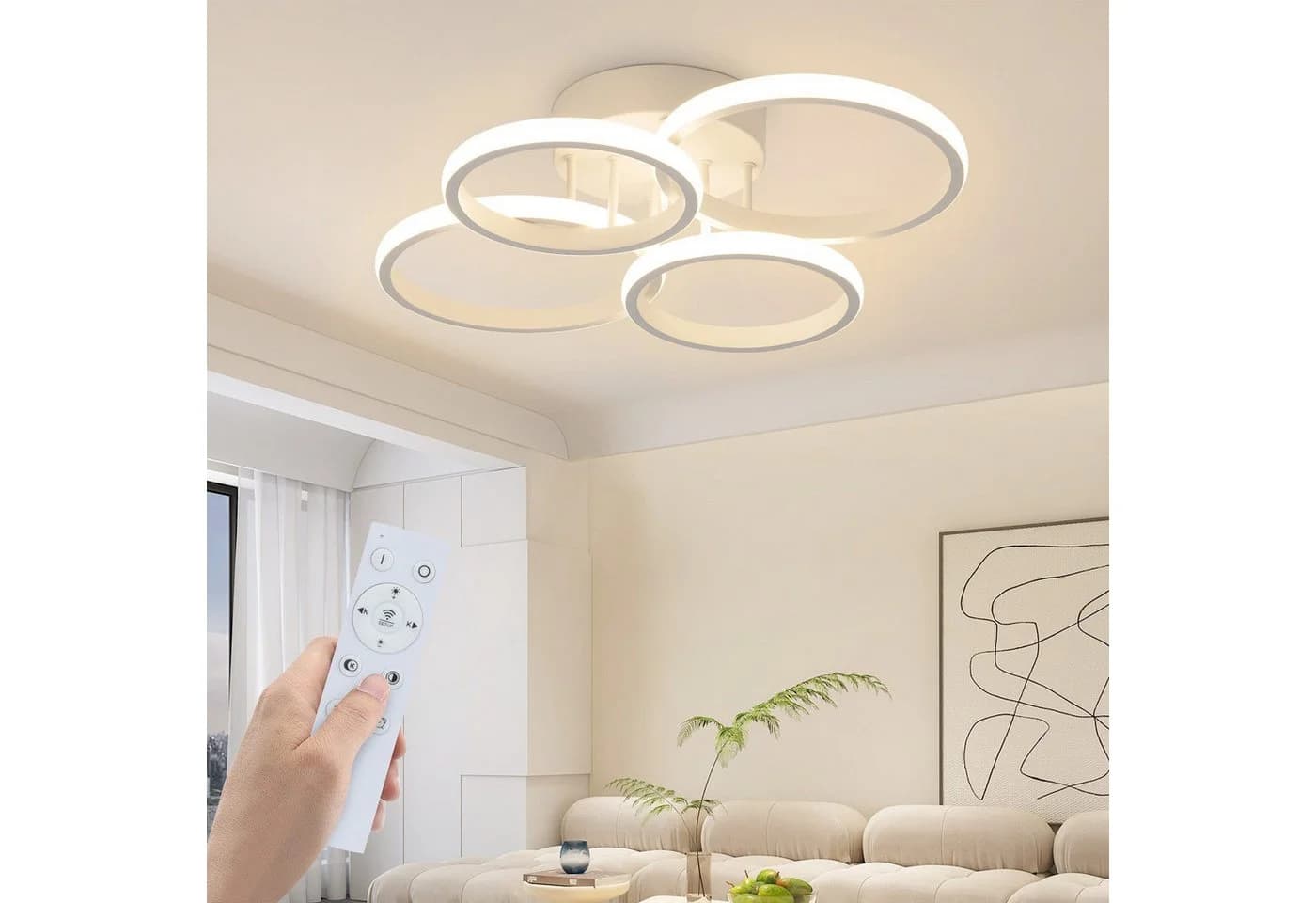 ZMH LED Deckenleuchte 4-Ring Dimmbar Schwarz/Weiß 48W - Bild 2
