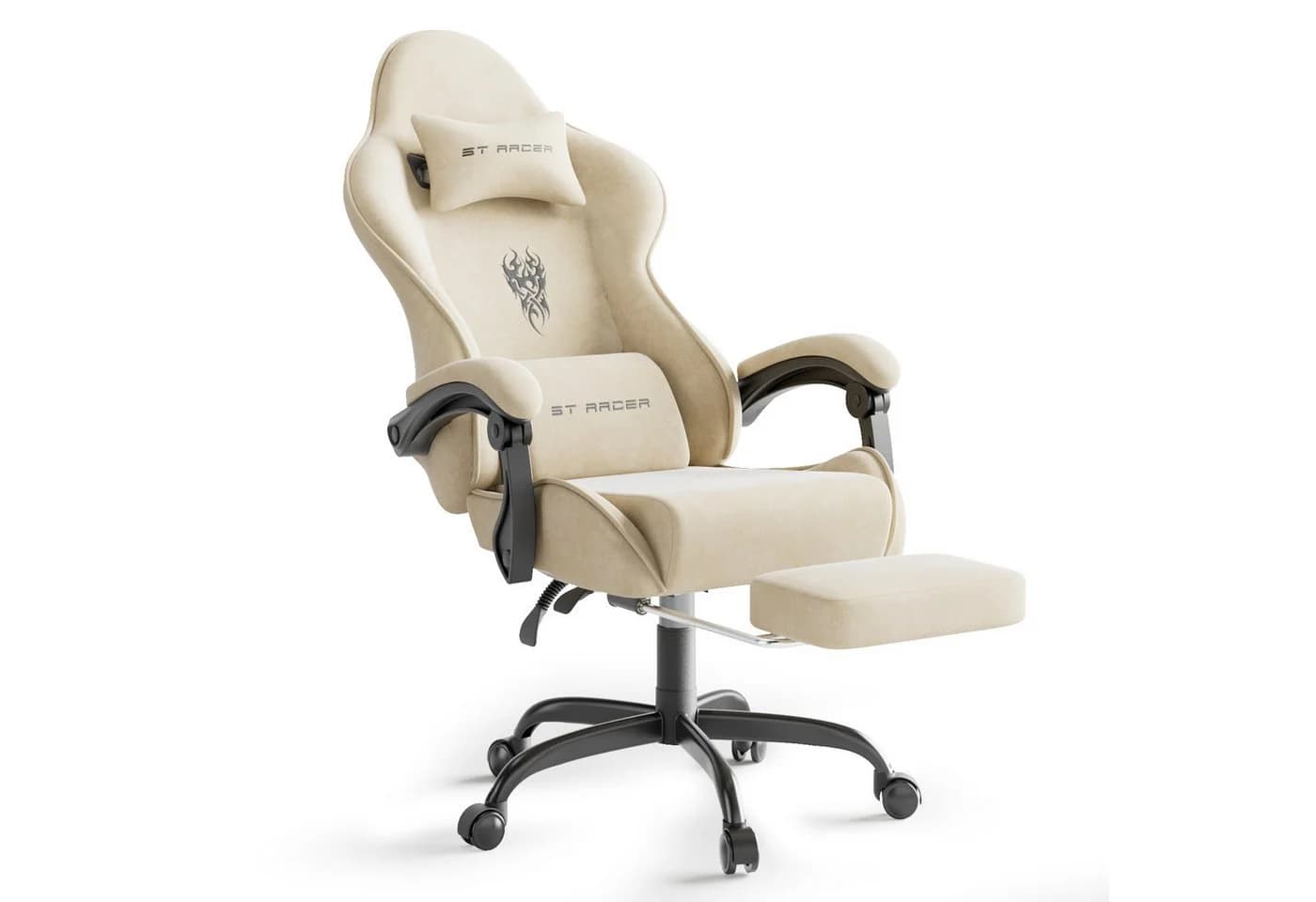 Ferghana Gaming-Stuhl Ergonomisch mit Samtstoff Kopfstütze Lendenkissen Armlehnen Fußstütze - Bild 2