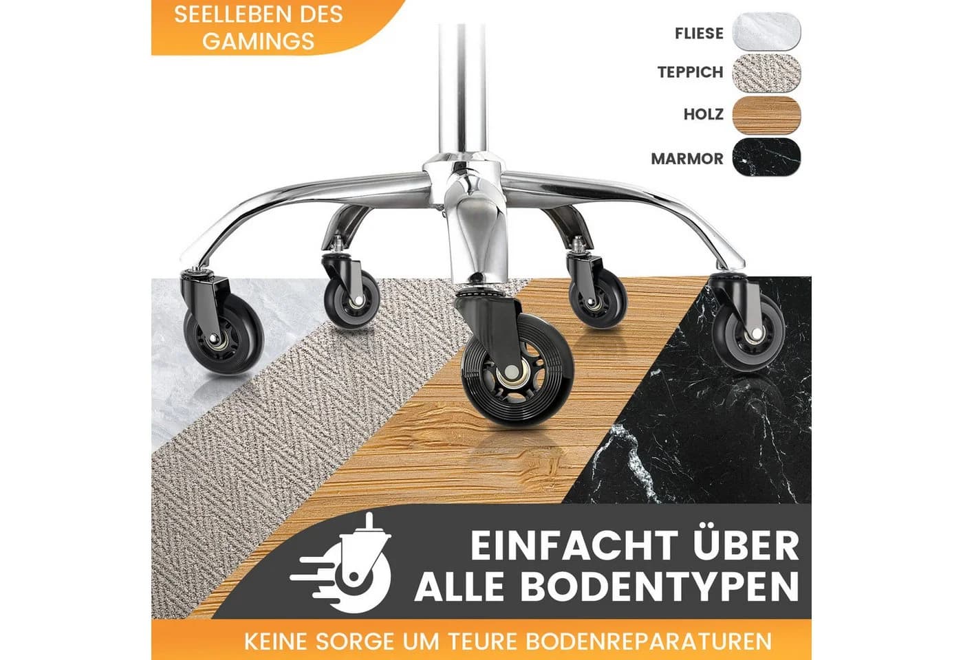 Ferghana Bürostuhlrollen 11mm x 22mm, 5er Set, Universal Hartbodenrollen - Bild 3