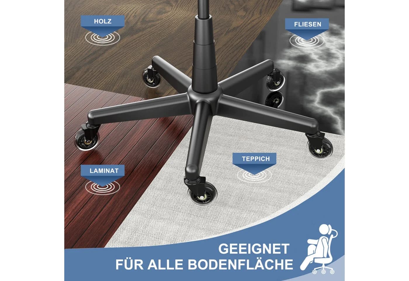 Ferghana Stuhlrolle Bürostuhl Rollen 5er Set Hartbodenrollen 11mm x 22mm - Bild 5