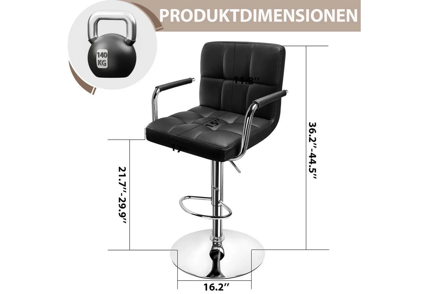 Huracan Barhocker Höhenverstellbarer Drehstuhl 360 Tragfähigkeit 140 kg