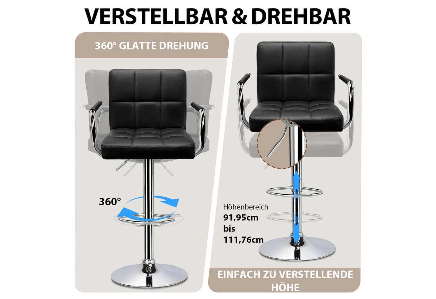 Huracan Barhocker Höhenverstellbarer Drehstuhl 360 Tragfähigkeit 140 kg - Bild 5