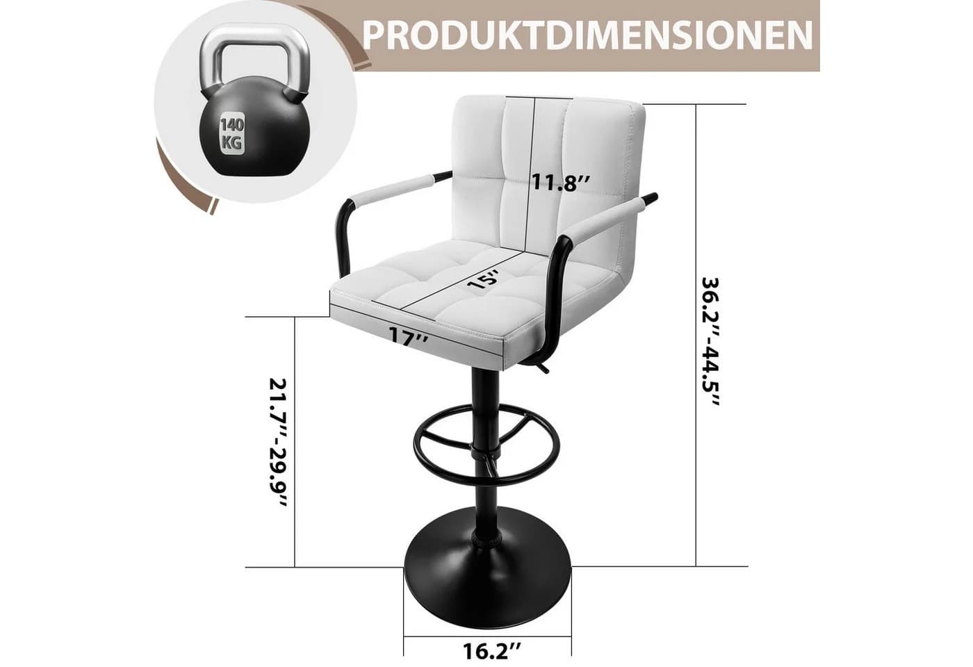 Huracan Barhocker 2er Set höhenverstellbar Schwarz PU-Leder