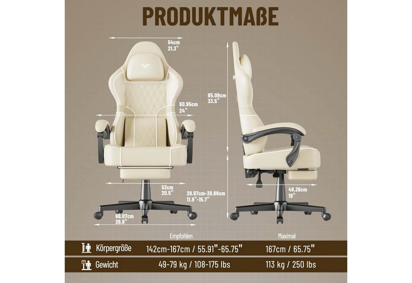Huracan Gaming-Stuhl Ergonomisch mit verstellbarer Kopfstütze und Lendenkissen