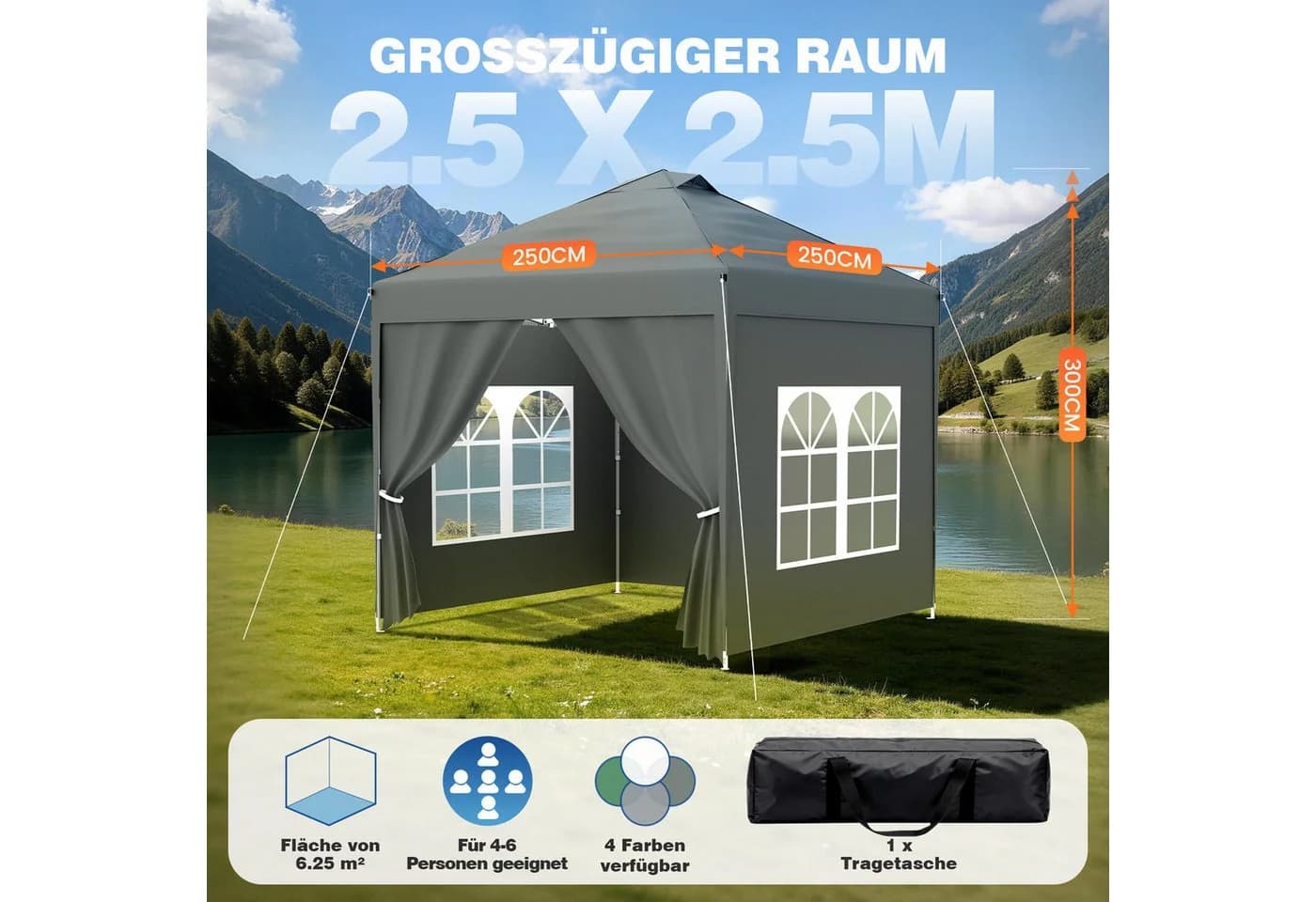 Huracan Faltpavillon Pop Up wasserdicht Anthrazit