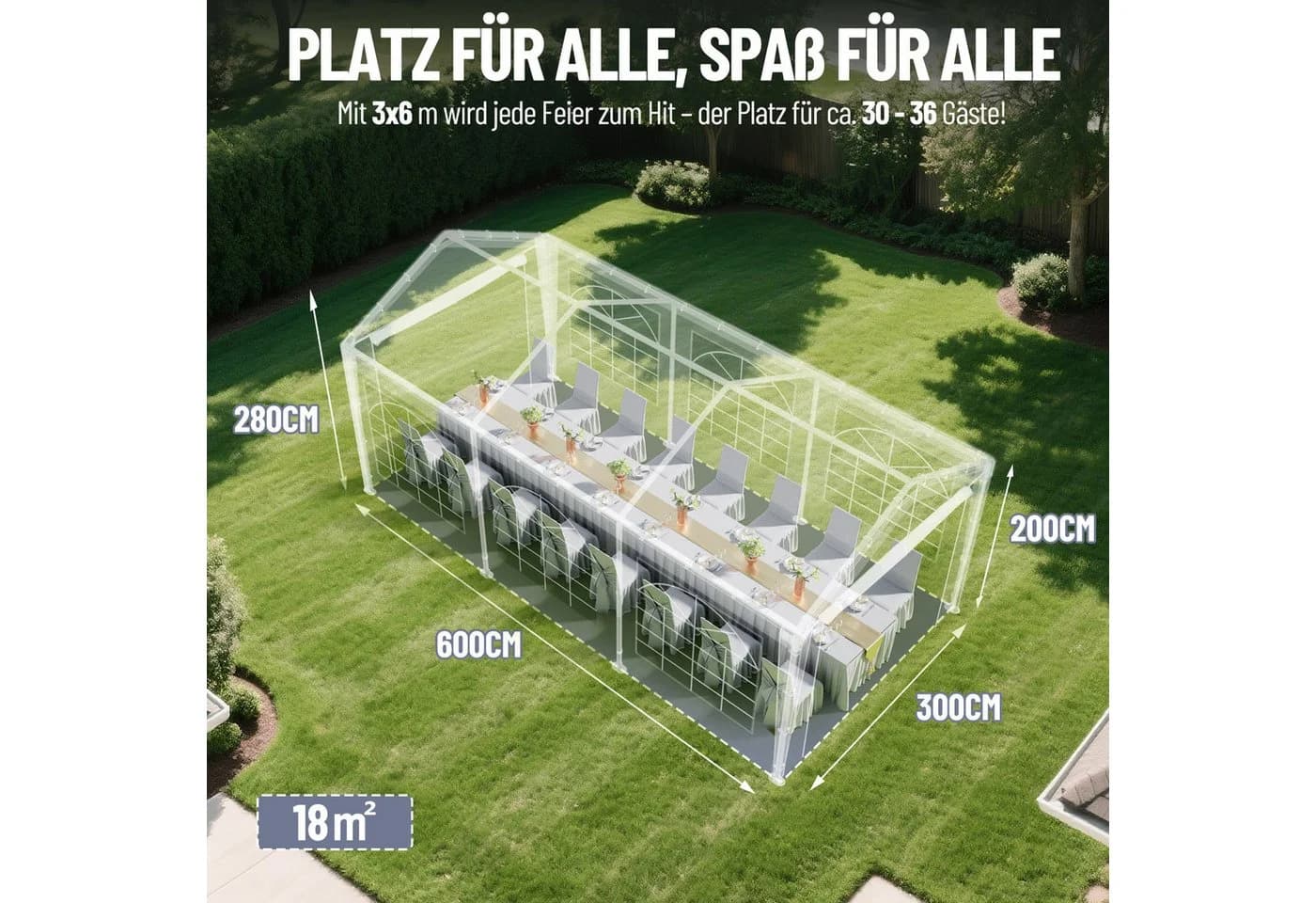 Ferghana Pavillon 3x6m Partyzelt Grau Wasserdicht