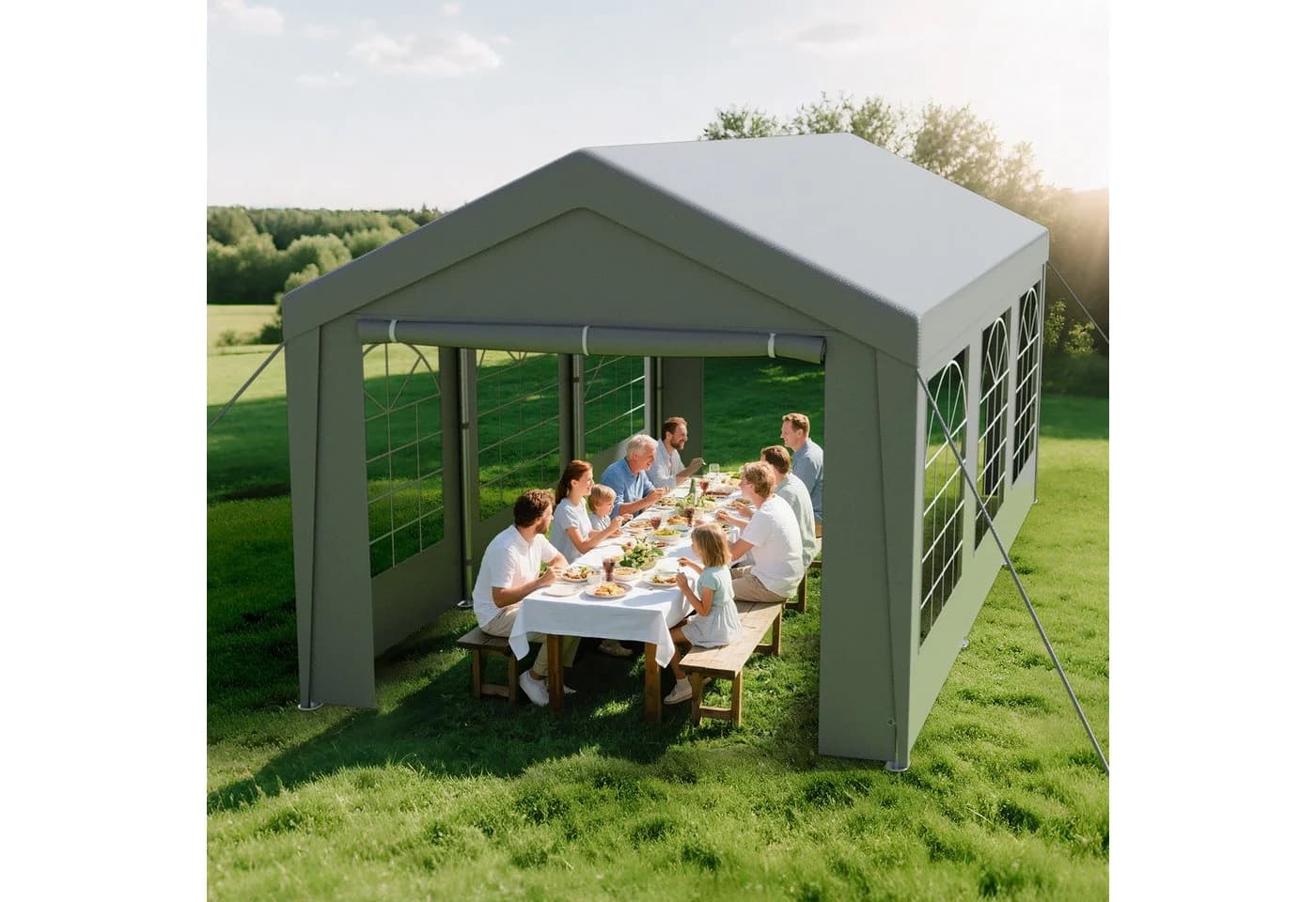 Ferghana Pavillon 3x6m Partyzelt Grau Wasserdicht - Bild 2