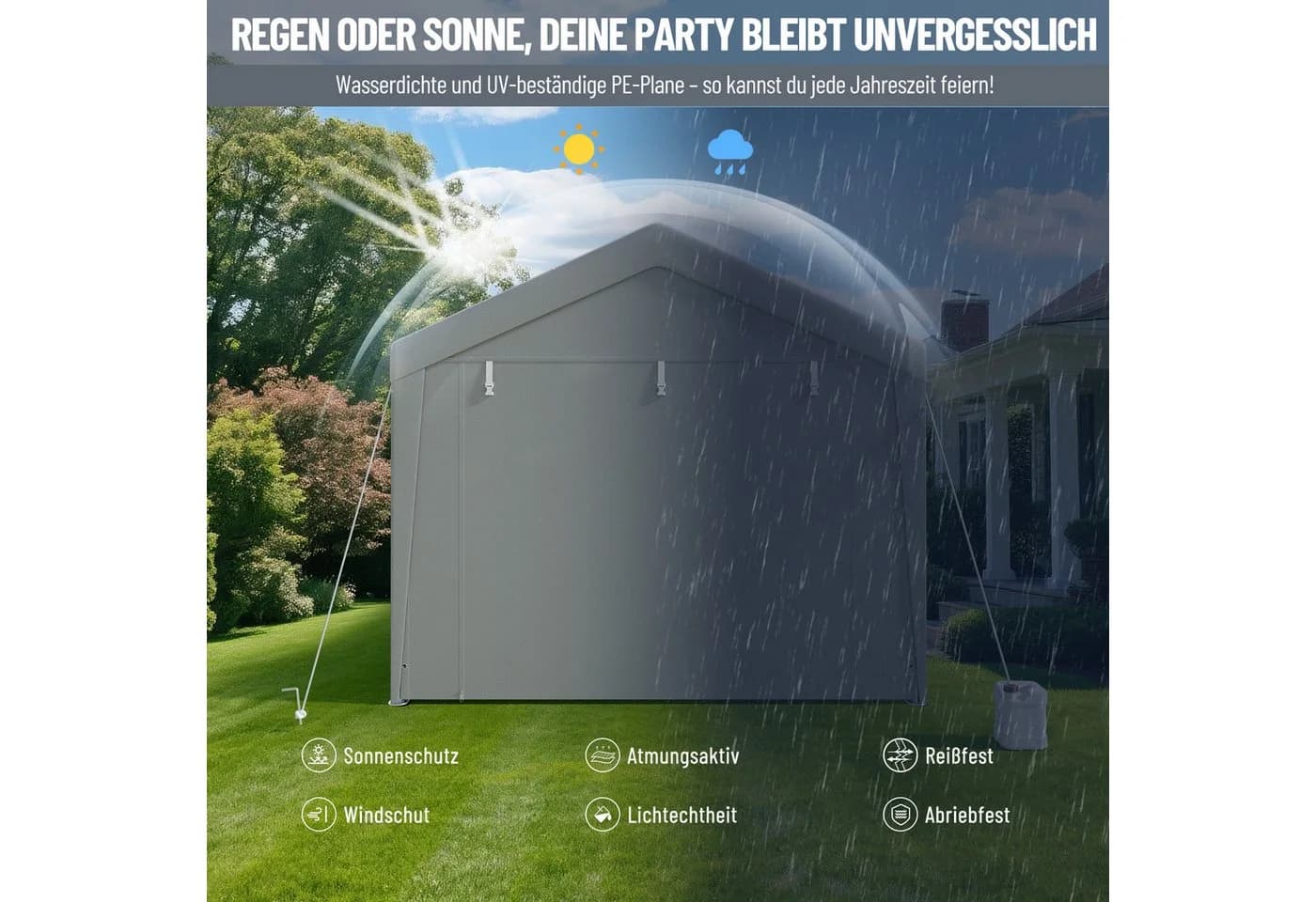 Ferghana Pavillon 3x6m Partyzelt Grau Wasserdicht - Bild 3