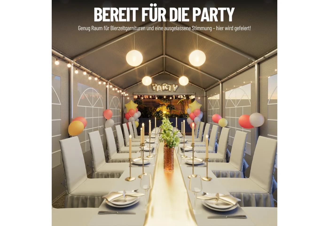 Ferghana Pavillon 3x6m Partyzelt Grau Wasserdicht - Bild 4