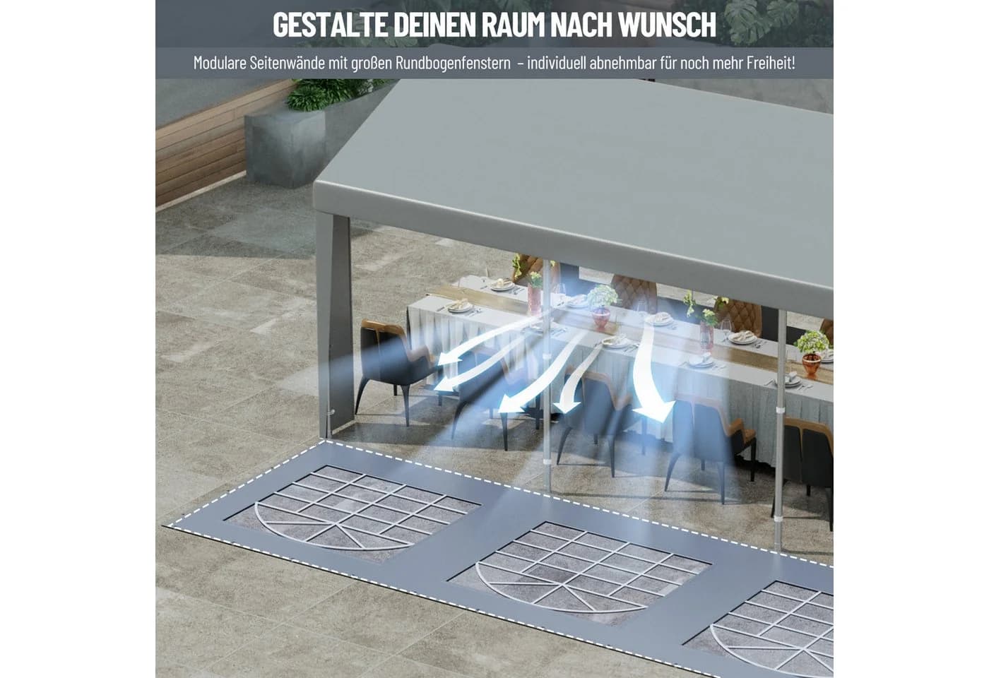 Ferghana Pavillon 3x6m Partyzelt Grau Wasserdicht - Bild 5