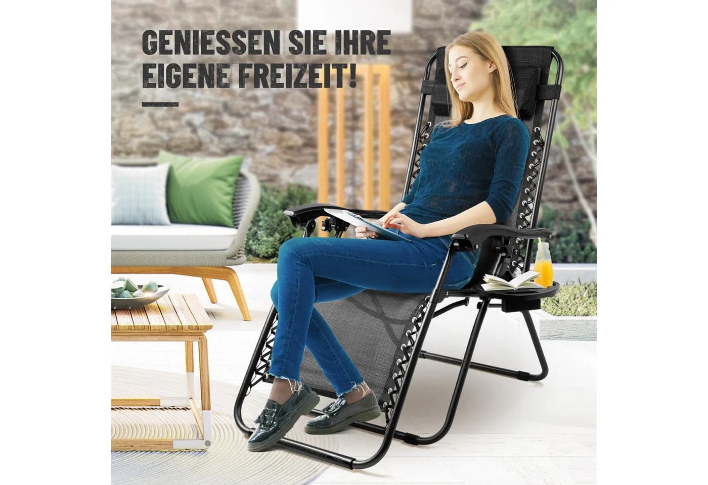 Huracan Gartenliege Sonnenliege Klappbar Schwarz - Bild 4