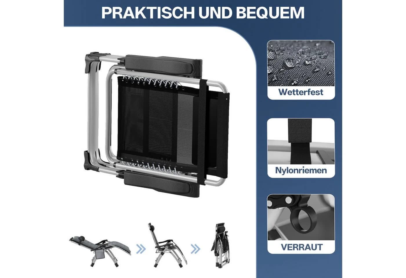 Huracan Gartenliege Klappbar Wetterfest mit Ergonomisches Polster - Bild 5