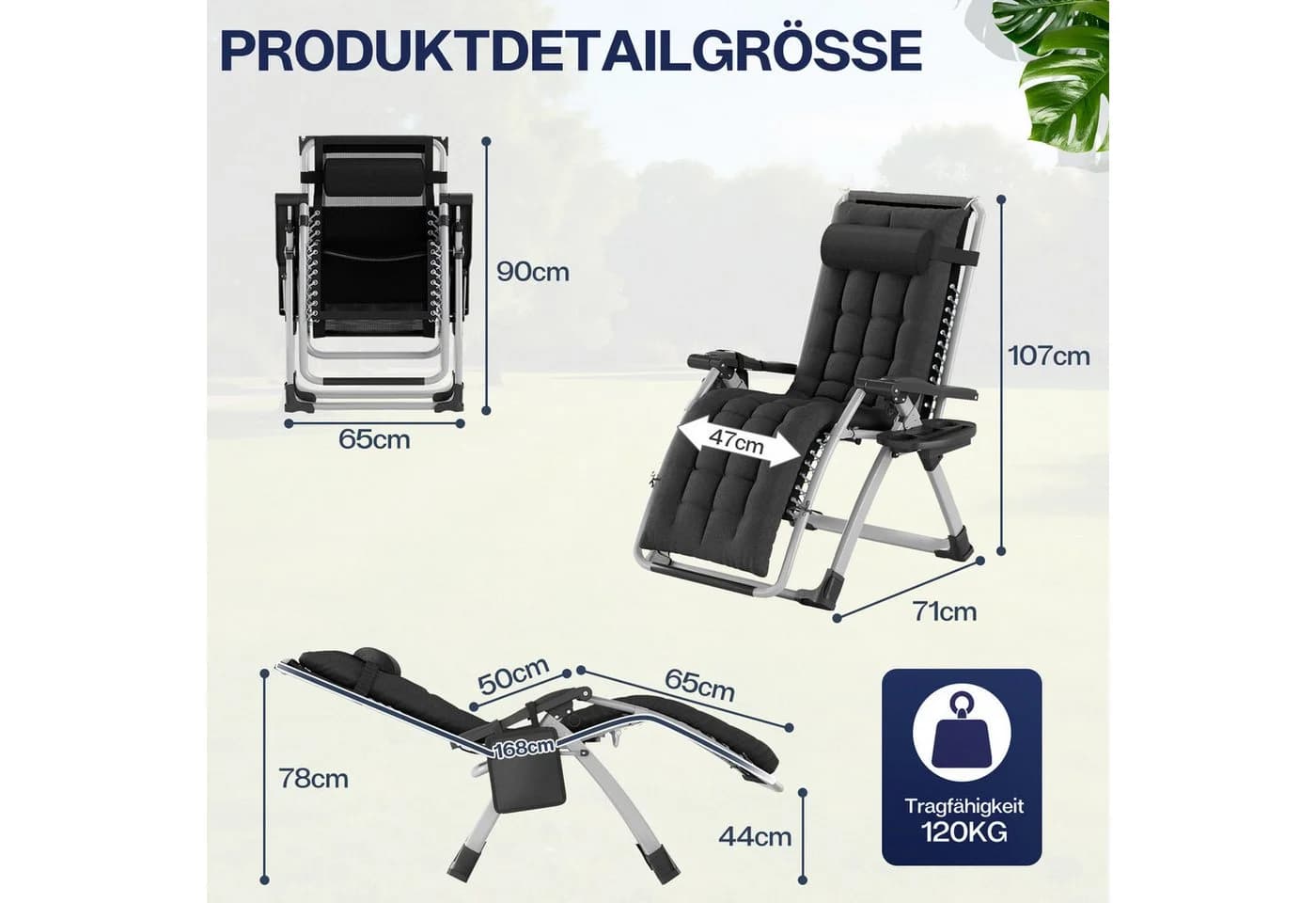 Huracan Gartenliege - Klappbar, Ergonomisch, Mit Kissen - Bild 1