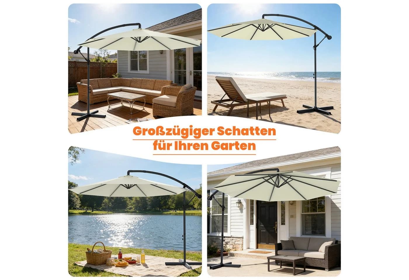 Huracan Sonnenschirm Ampelschirm mit LED Solar & Kurbel - Bild 3