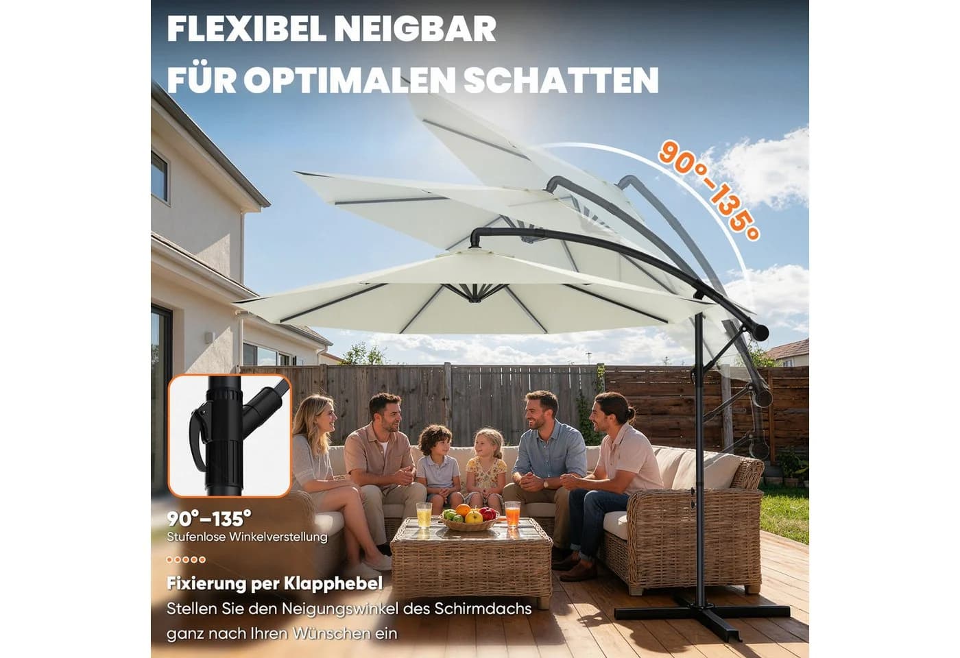 Huracan Sonnenschirm Ampelschirm mit LED Solar & Kurbel - Bild 4