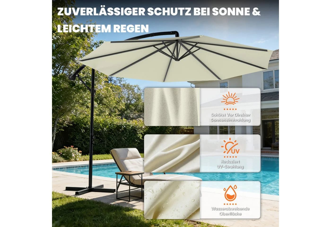 Huracan Sonnenschirm Ampelschirm mit LED Solar & Kurbel - Bild 5