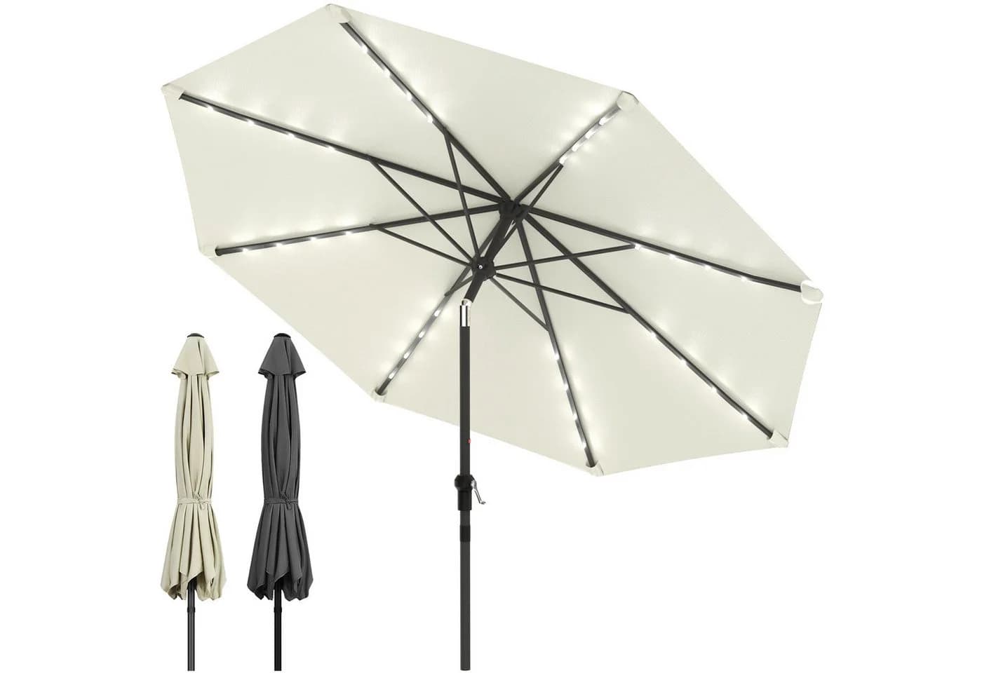 Huracan Sonnenschirm neigbar mit LED, 300/350 cm, Beige/Anthrazit - Bild 2