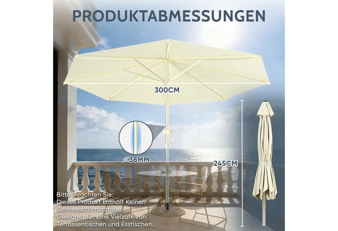 Huracan Sonnenschirm Neigbar Anthrazit/Beige Aluminium - Bild 3