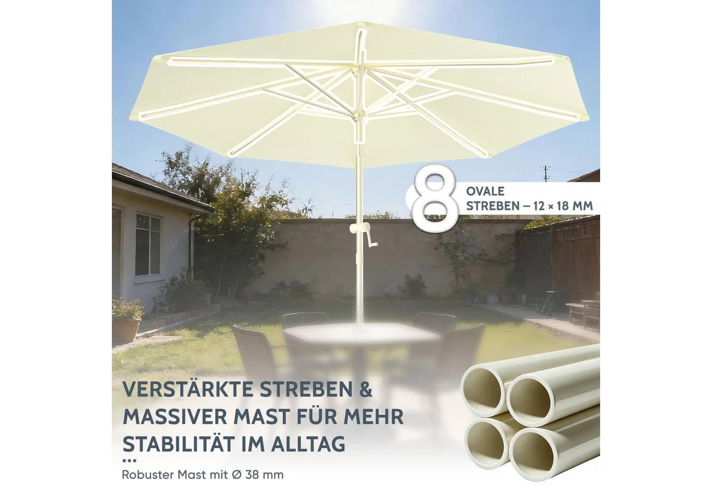 Huracan Sonnenschirm Neigbar Anthrazit/Beige Aluminium - Bild 4