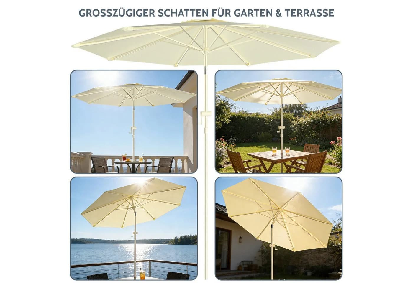 Huracan Sonnenschirm Neigbar Anthrazit/Beige Aluminium - Bild 5