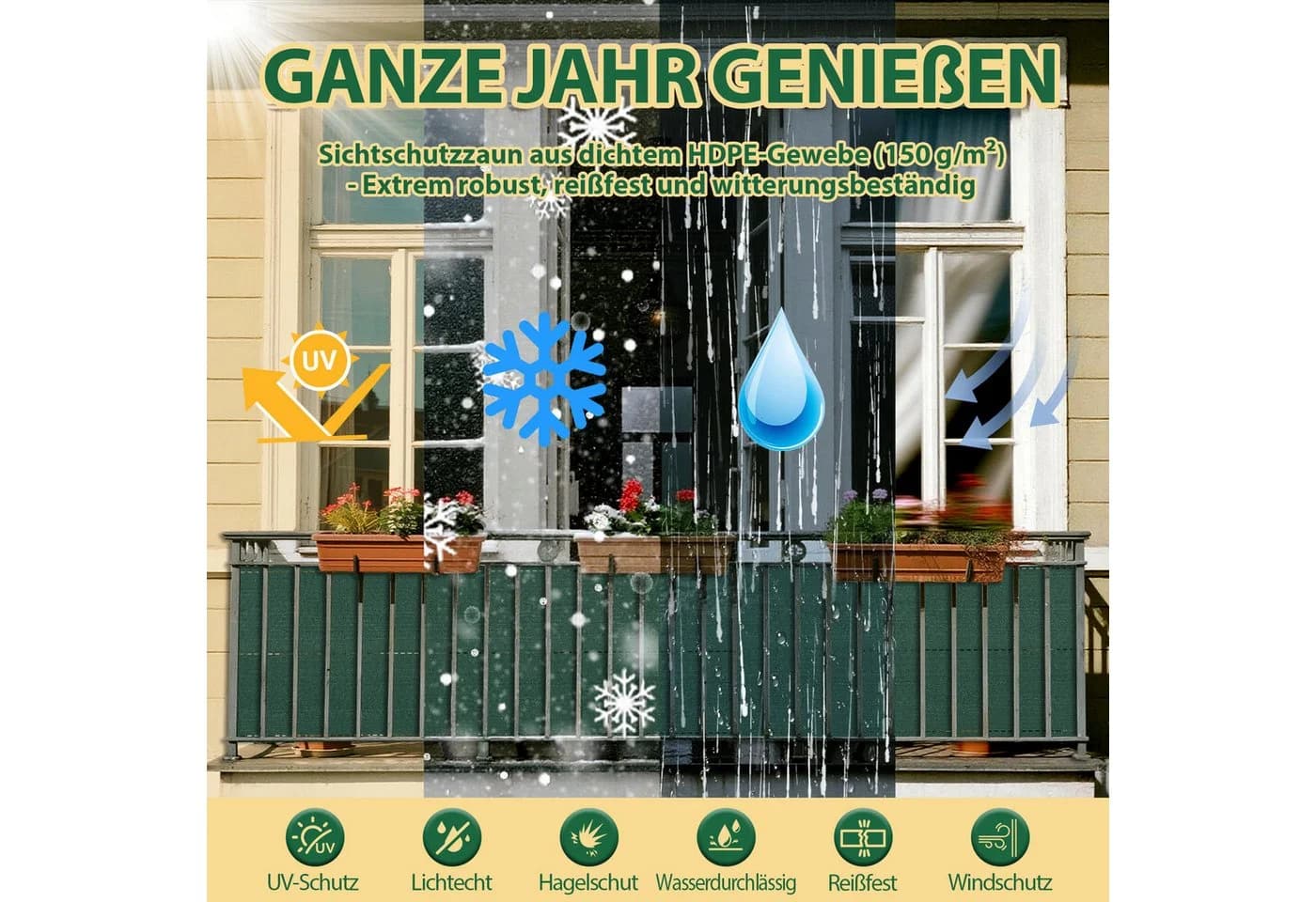 Ferghana Balkonsichtschutz HDPE 10m Länge Grün - Bild 5
