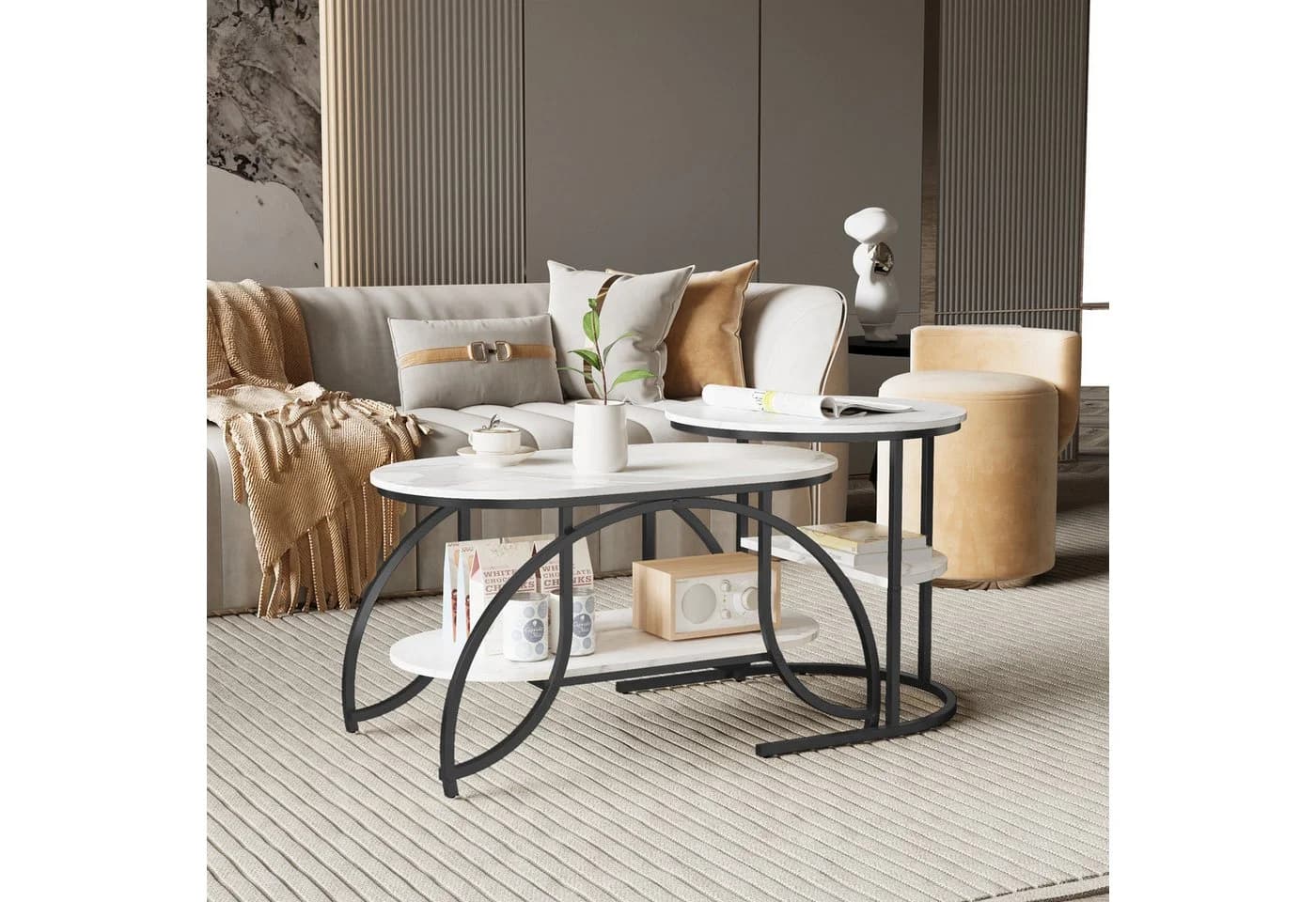 Furnishings Home Couchtisch 2er-Set Gold Marmoroptik - Bild 2