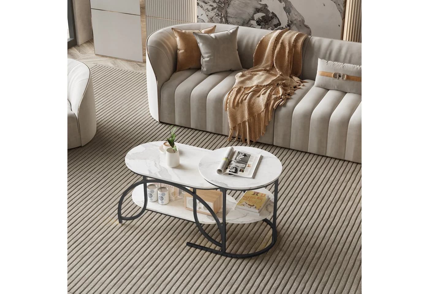 Furnishings Home Couchtisch 2er-Set Gold Marmoroptik - Bild 3