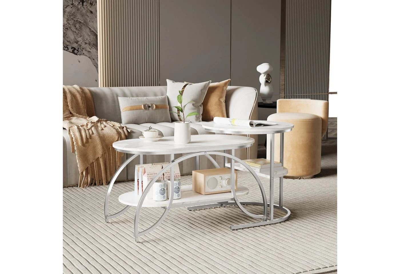 Furnishings Home Couchtisch 2er-Set Gold Metall Holz - Bild 2