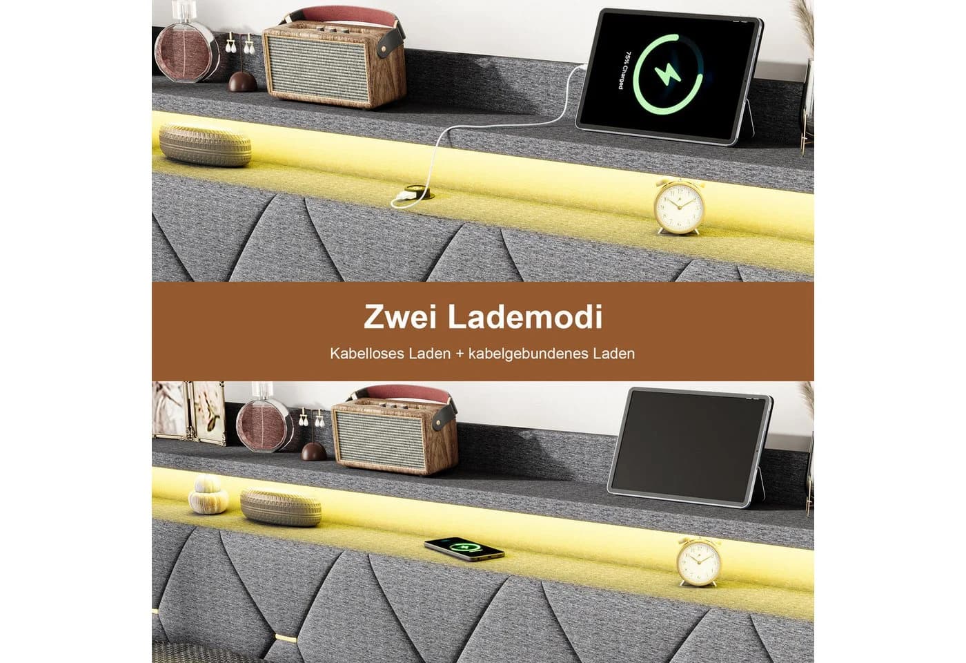 Gdood LED Polsterbett mit Stauraum und kabellosem Laden - Bild 4