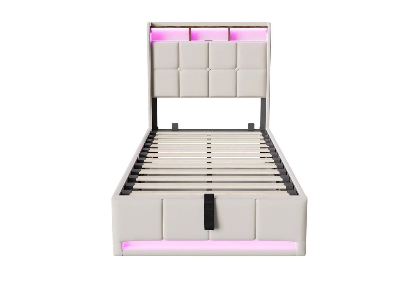 Furnishings Home Polsterbett mit LED, Stauraum und Lattenrost Beige - Bild 5