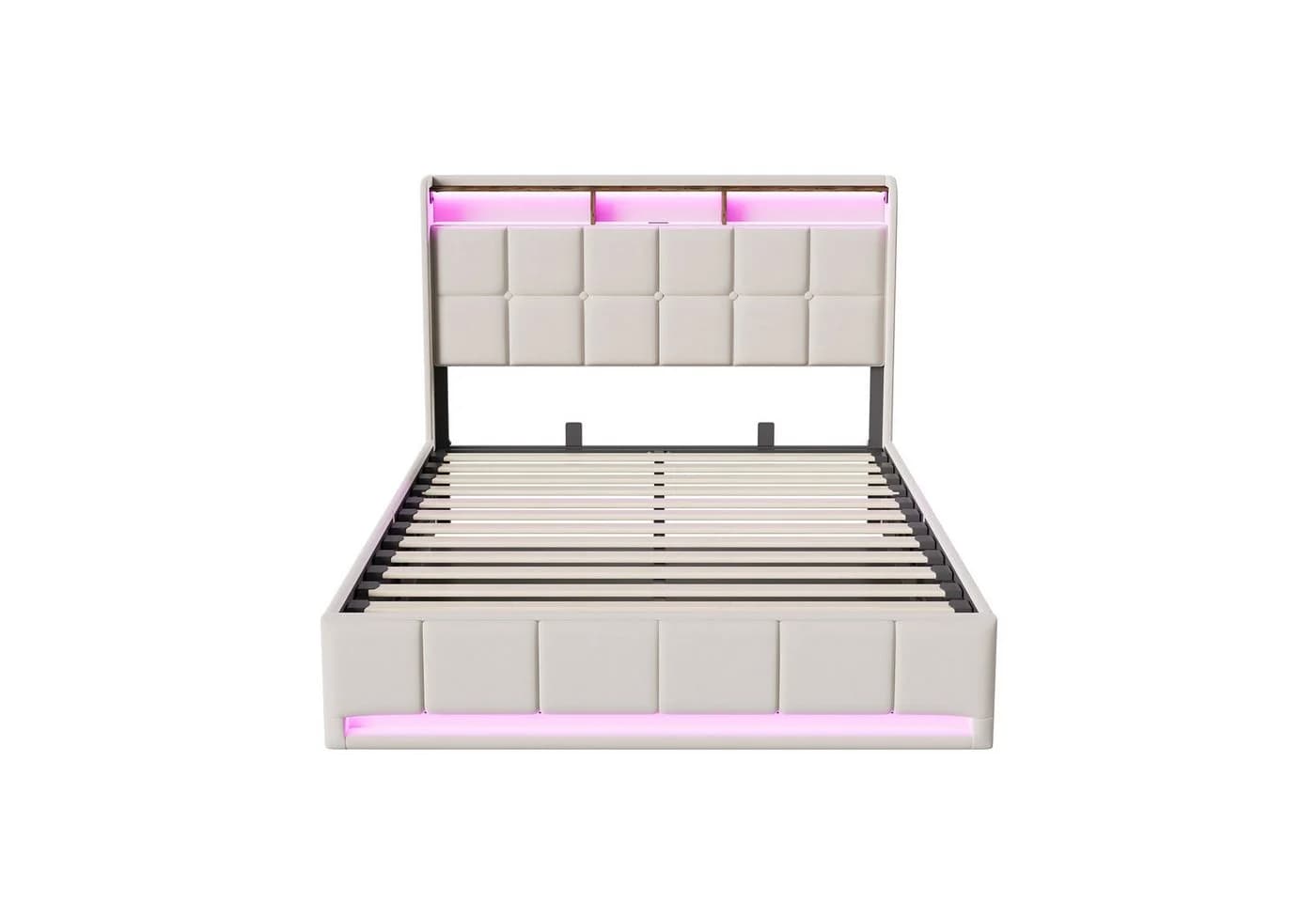 Furnishings Home LED Polsterbett mit Stauraum und Lattenrost Beige - Bild 5