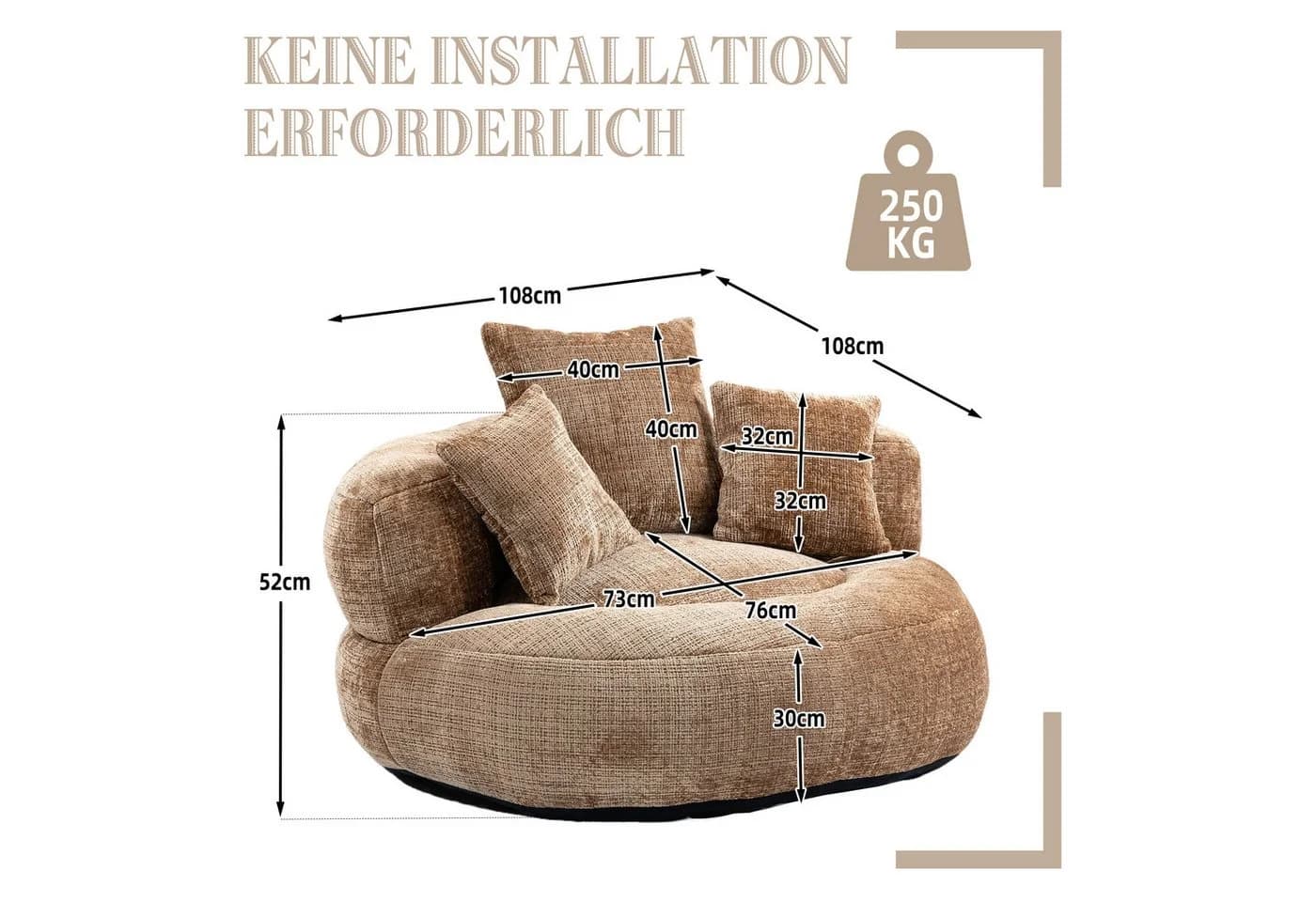 PXloue Schlafsofa Extrabreit Lazy Sofa Gaming Sofa Sitzsack Relaxsessel mit 3 Kissen - Bild 3